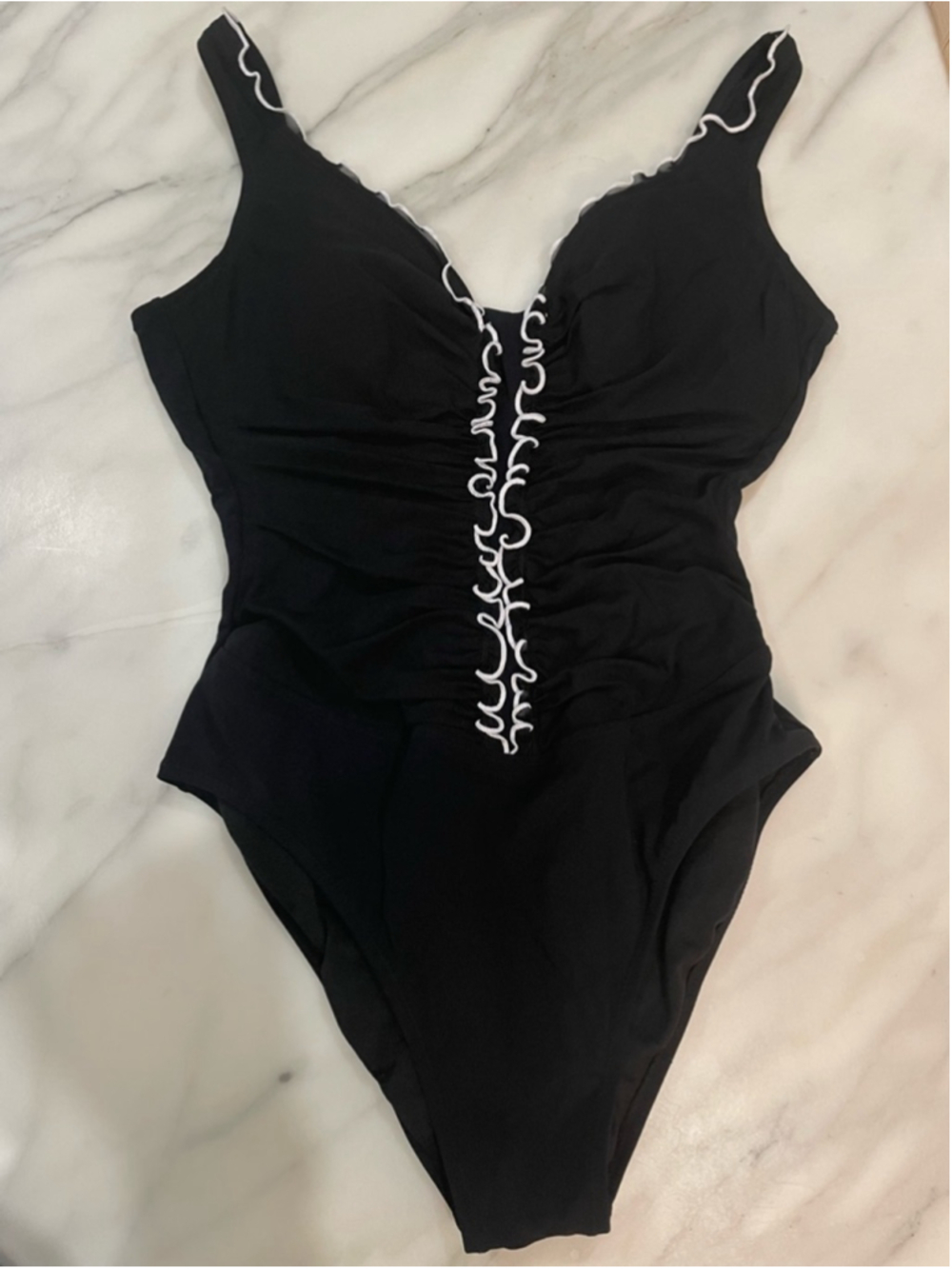 Profile by Gottex Swimsuit One Piece 8 Black Ruched Tummy Control Old Money